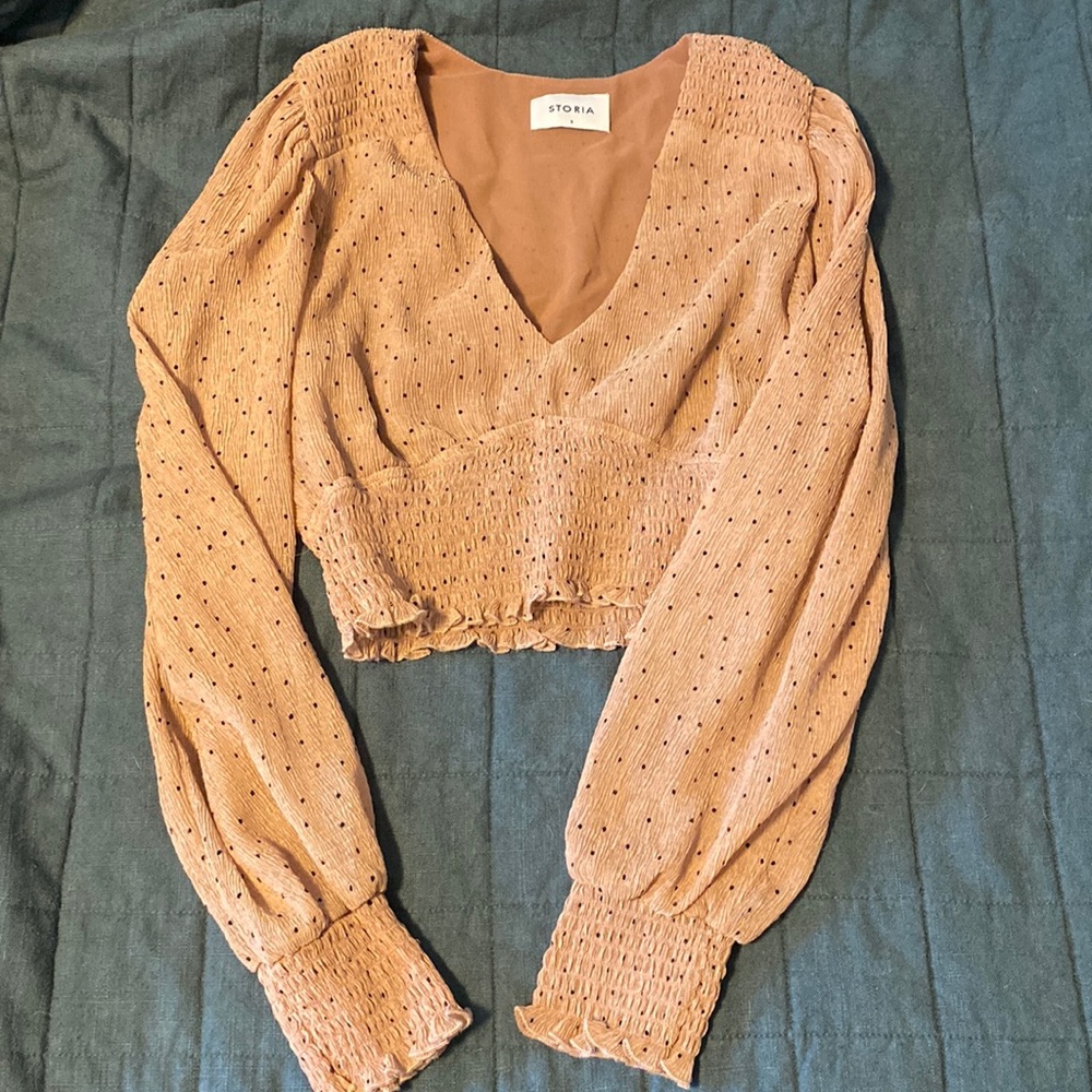 Storia Long Sleeve Polka Dot Crop Top Small